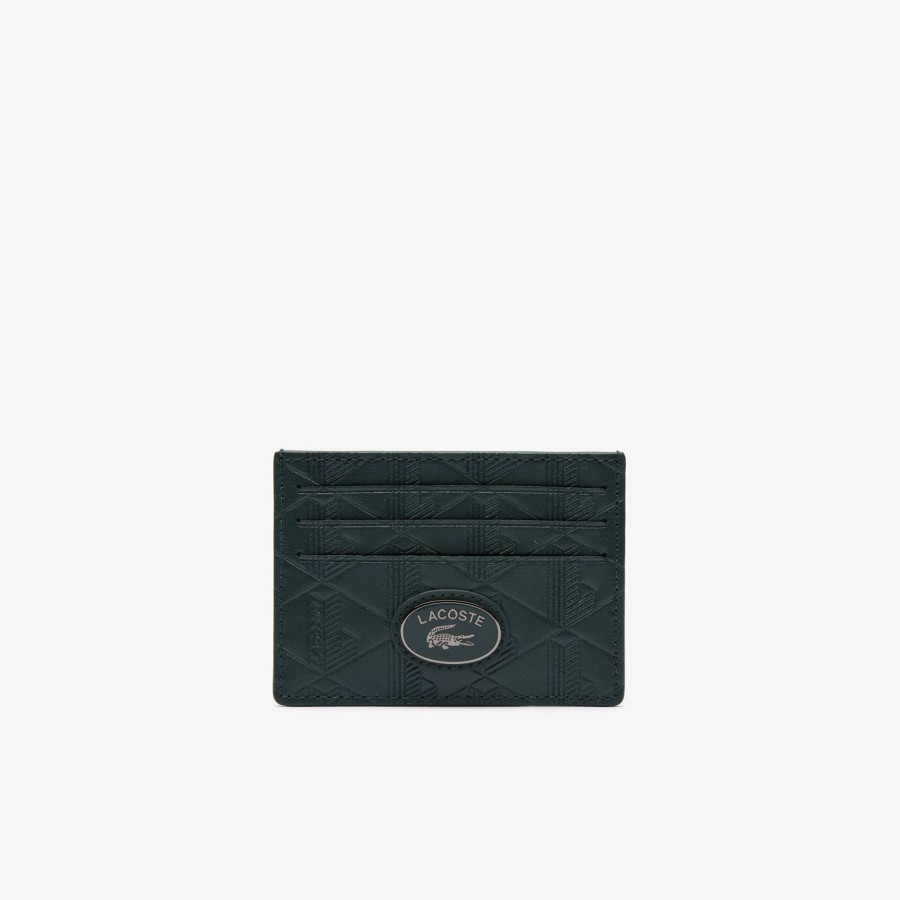 Men Lacoste Wallets & Small Leather Goods | Leather Monogram Print Card Holder Sinople