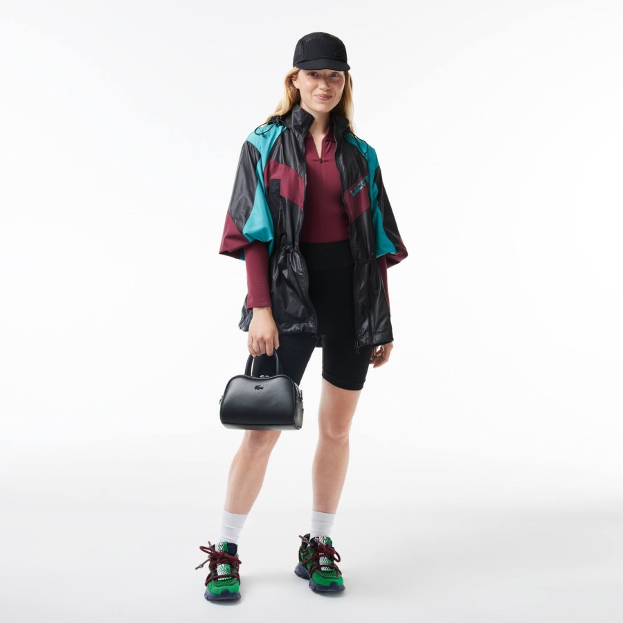 Women Lacoste Jackets & Coats | Oversized Hooded Colourblock Jacket With Adjustable Waist Black / Blue / Bordeaux Kri