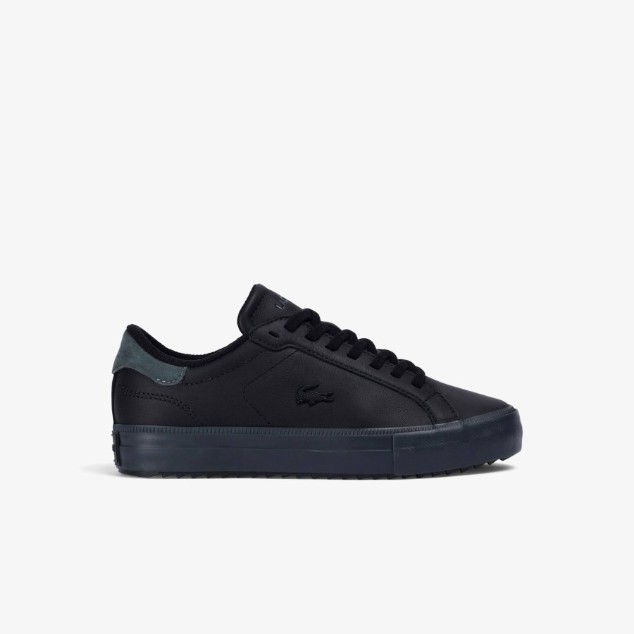 Women Lacoste Outdoor | Women'S Lacoste Powercourt Winter Leather Outdoor Shoes Black & Dark Grey 237