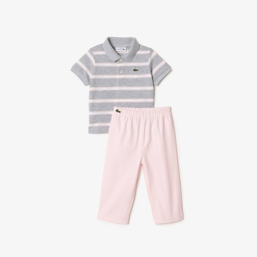 Kids Lacoste Accessories | Organic Cotton Mini Pique Pyjama Gift Set Grey Chine / White / Light Pink Mzi