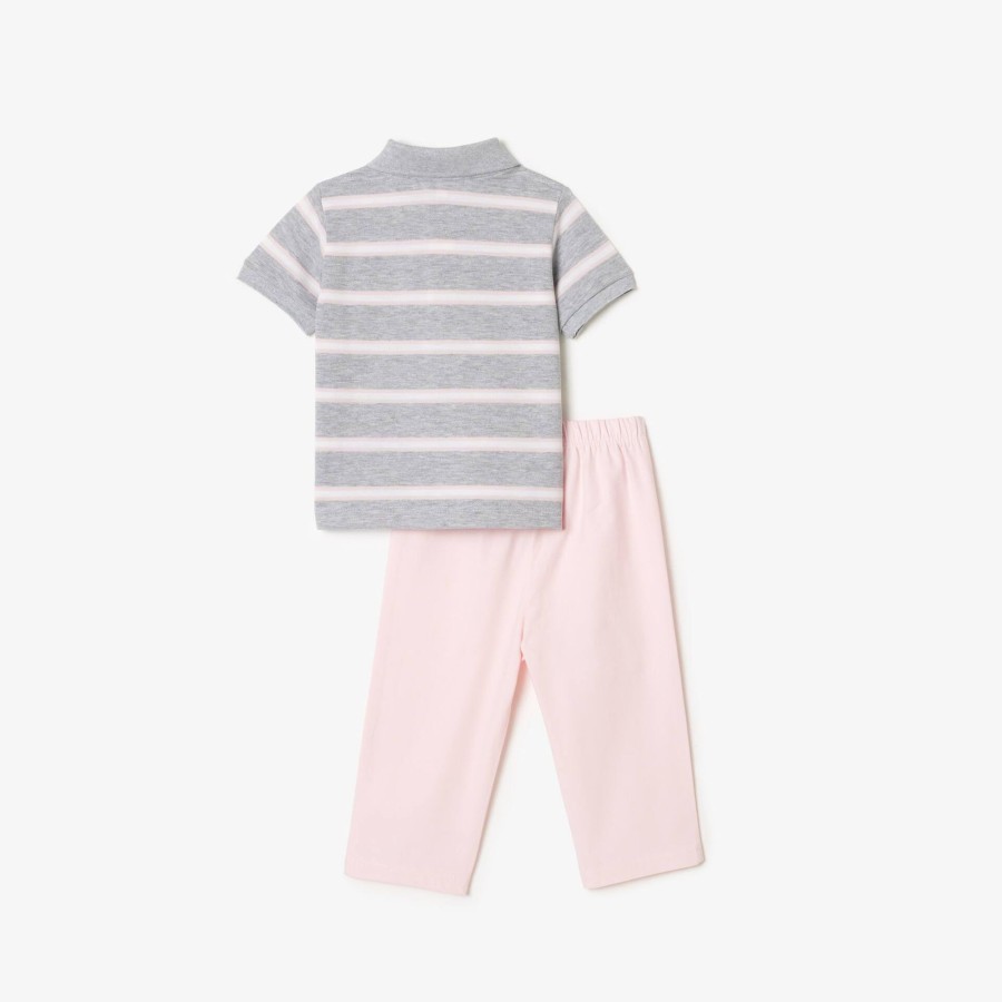 Kids Lacoste Accessories | Organic Cotton Mini Pique Pyjama Gift Set Grey Chine / White / Light Pink Mzi