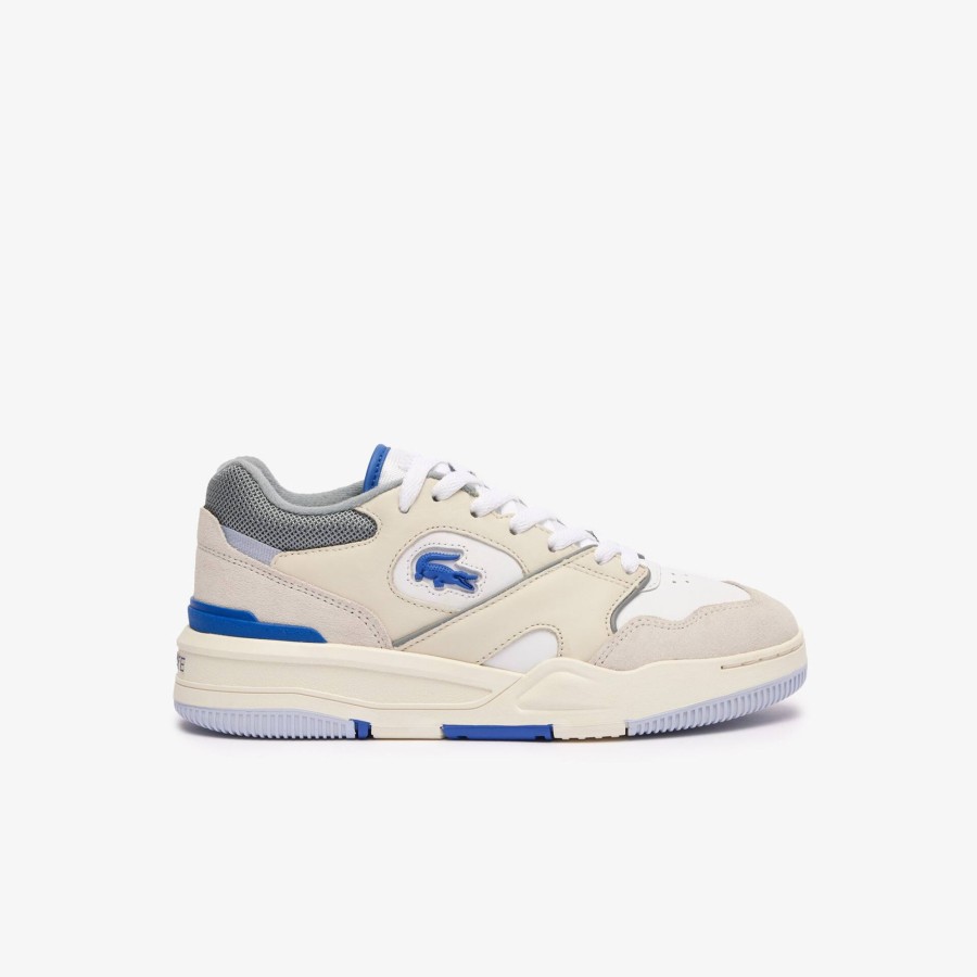 Women Lacoste Sneakers | Men'S Lineset Contrasted Collar Leather Trainers White & Light Blue 1T3