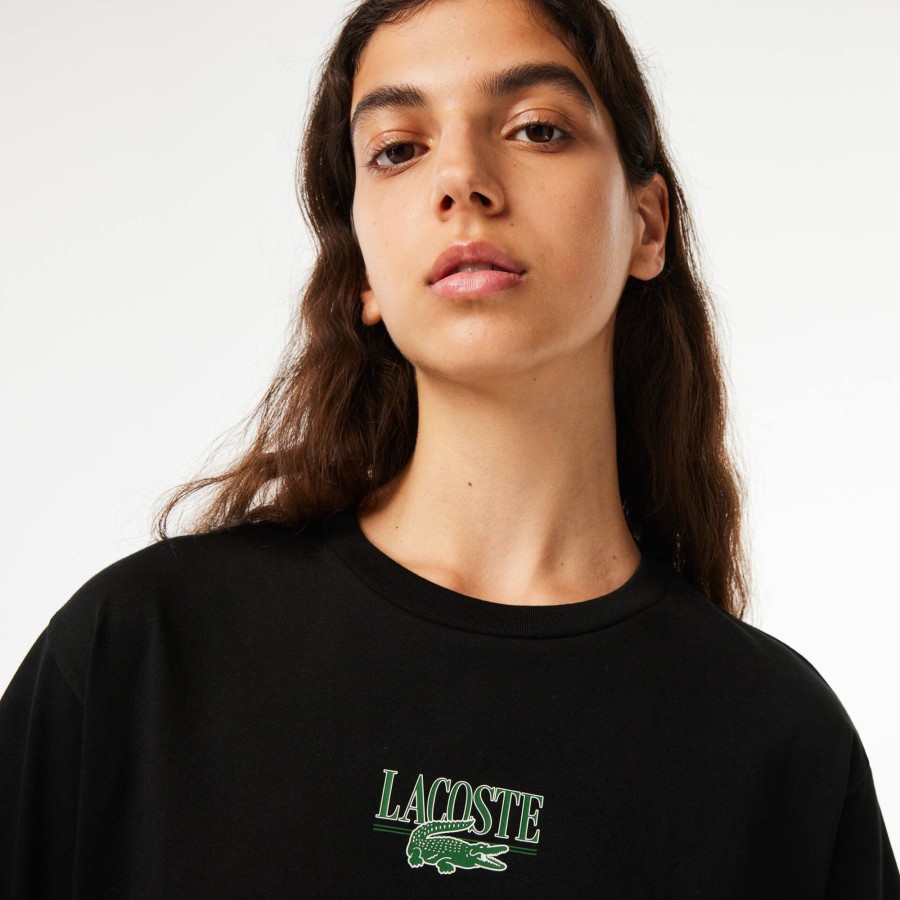 Women Lacoste T-Shirts | Lacoste Print Cotton Jersey T-Shirt Black 031