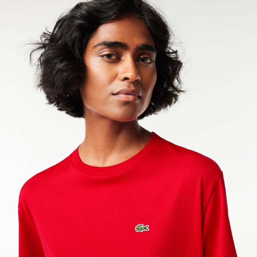 Women Lacoste T-Shirts | Women'S Crew Neck Premium Cotton T-Shirt Red 240