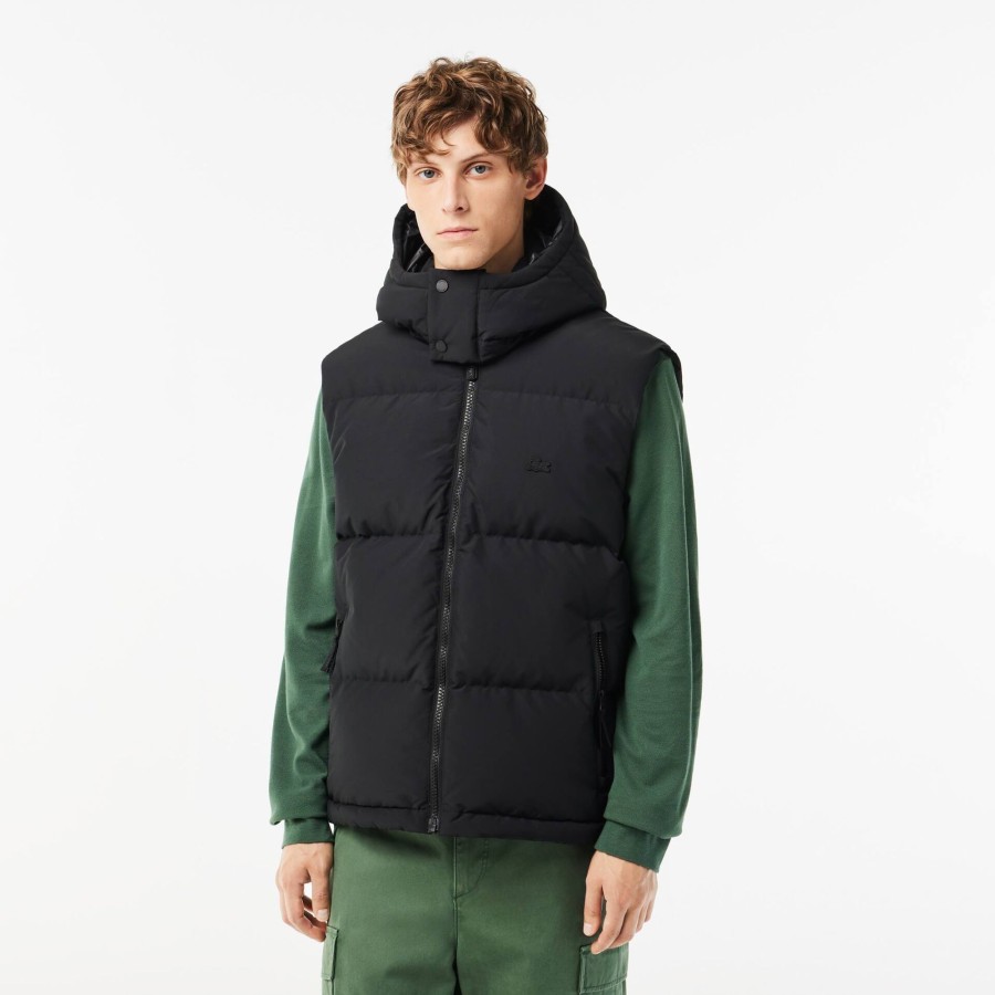 Men Lacoste Jackets & Coats | Down Gilet With Quilted Crocodile Black