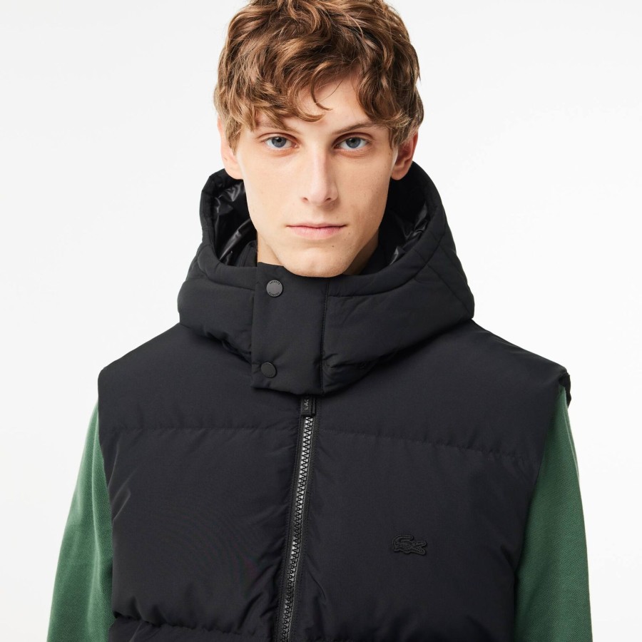 Men Lacoste Jackets & Coats | Down Gilet With Quilted Crocodile Black