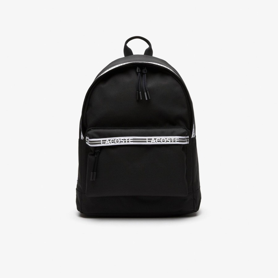 Women Lacoste Back Pack | Men'S Lacoste Neocroc Backpack With Zipped Logo Straps Noir Blanc 279