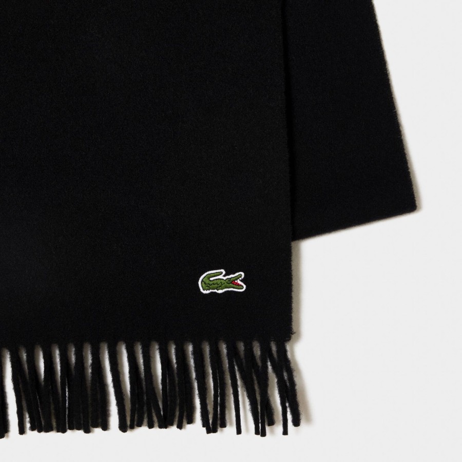 Women Lacoste Scarves & Stoles | Unisex Felt Wool And Cashmere Scarf Set Black 031