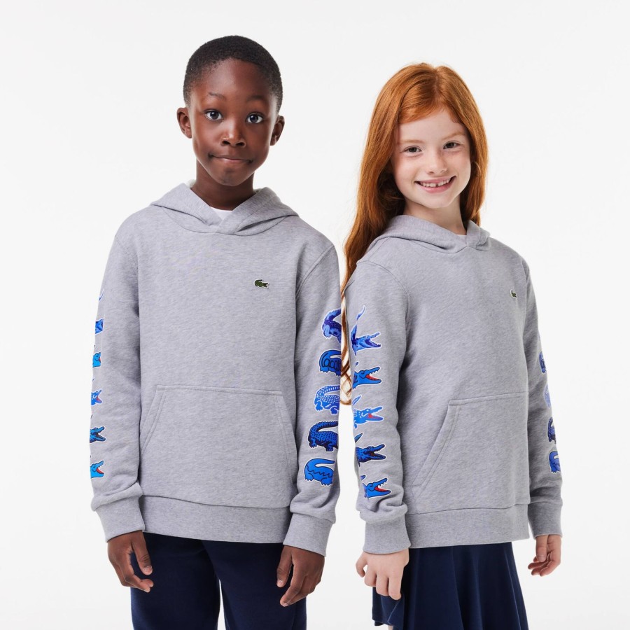 Kids Lacoste Girl Clothing | Contrast Crocodile Hoodie Grey Chine Cca