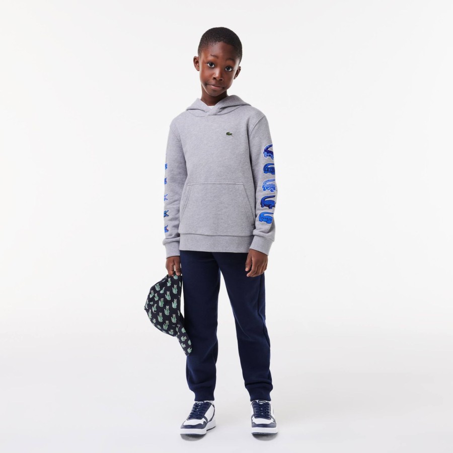 Kids Lacoste Girl Clothing | Contrast Crocodile Hoodie Grey Chine Cca