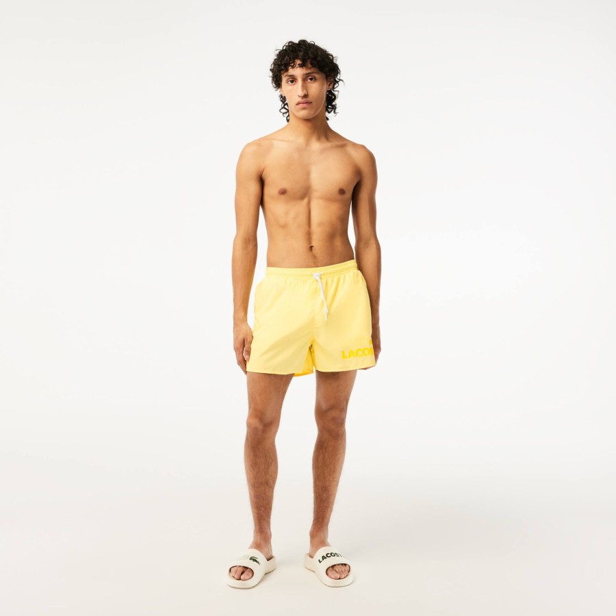 Men Lacoste Swimwear | Men'S Lacoste Quick Dry Swim Trunks With Integrated Lining Pastel Yellow