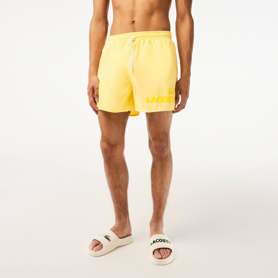 Men Lacoste Swimwear | Men'S Lacoste Quick Dry Swim Trunks With Integrated Lining Pastel Yellow