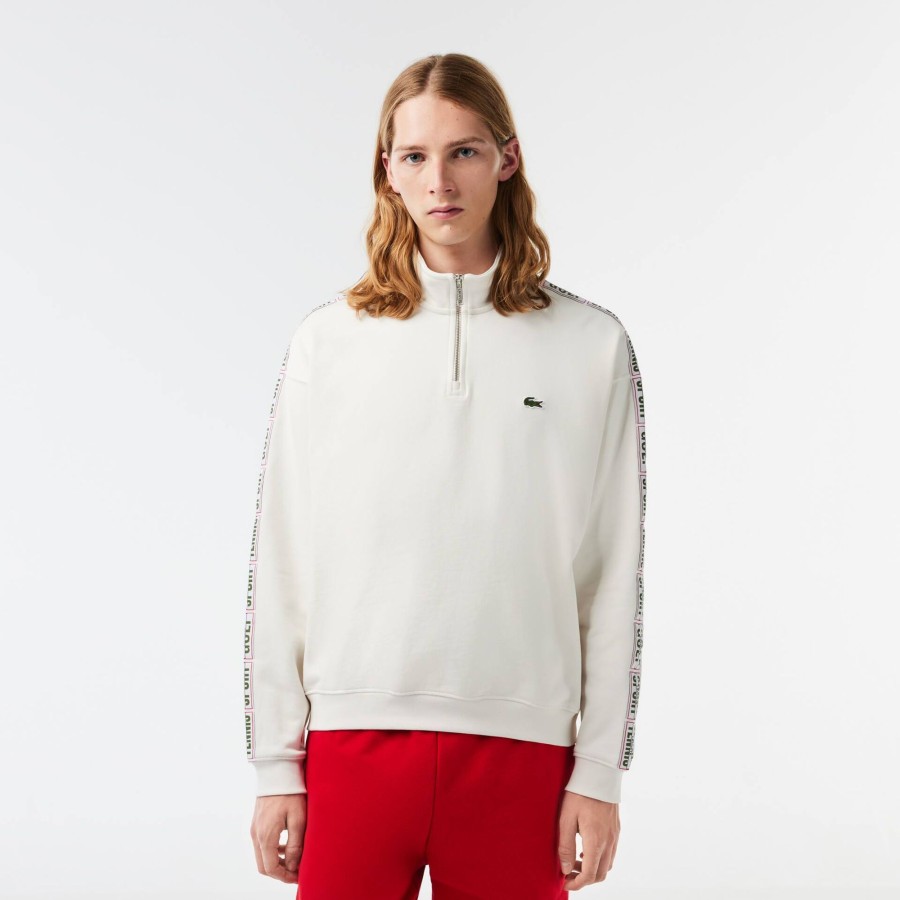 Men Lacoste Tracksuits | Loose Fit Two Tone Logo Stripe Jogger Sweatshirt White