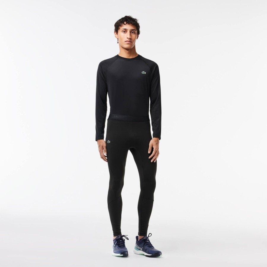 Men Lacoste Fitness & Training | Branded Recycled Fiber Sport Leggings Black