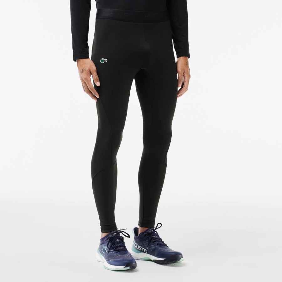 Men Lacoste Fitness & Training | Branded Recycled Fiber Sport Leggings Black