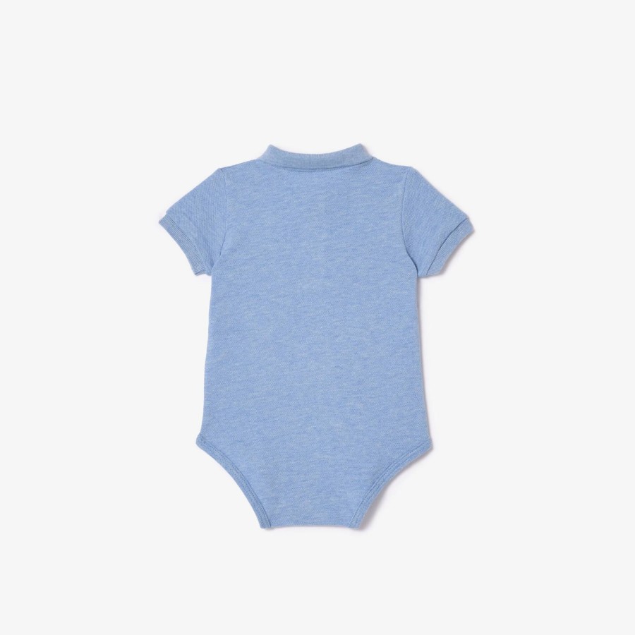 Kids Lacoste Accessories | Baby Organic Cotton Pique Bodysuit In Recycled Cardboard Box Set Cloudy Blue Fts