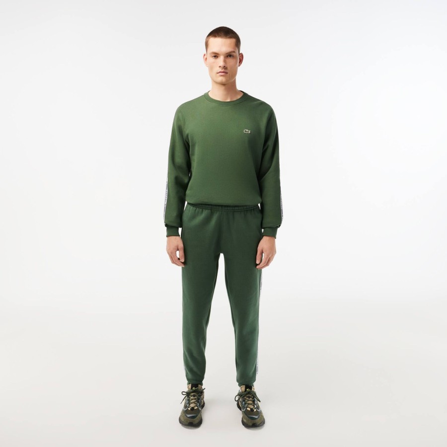 Men Lacoste Trousers & Shorts | Lacoste Logo Stripe Joggers Dark Green