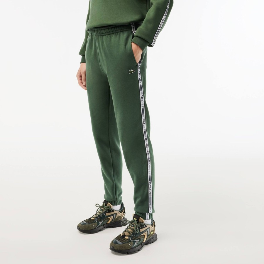 Men Lacoste Trousers & Shorts | Lacoste Logo Stripe Joggers Dark Green