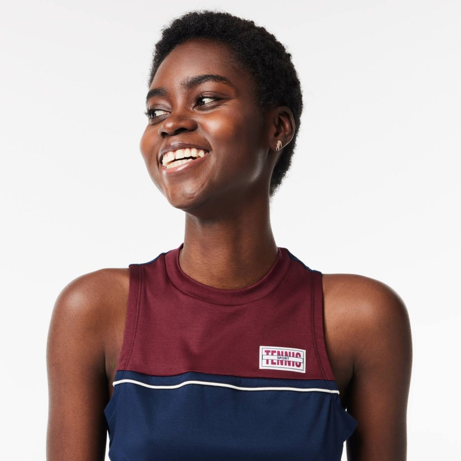 Women Lacoste Fitness & Training | Contrast Stretch Cotton Sport T-Shirt Navy Blue / Bordeaux R1I