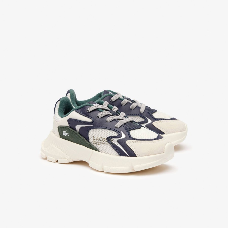 Kids Lacoste Shoes | Infants' L003 Neo Textile Trainers Off White & Navy Wn1