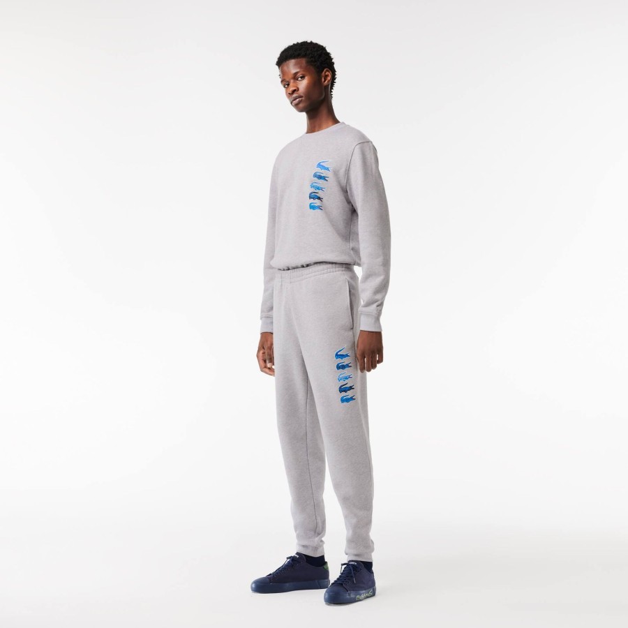 Men Lacoste Tracksuits | Iconic Print Jogger Track Pants Grey Chine