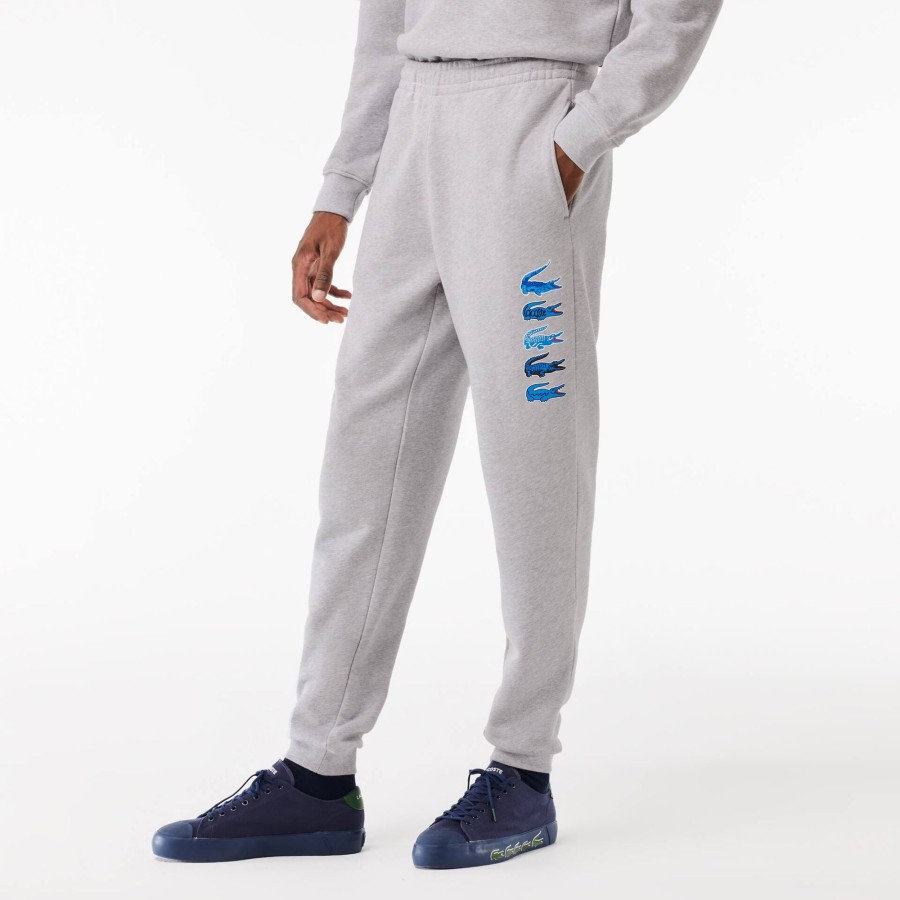 Men Lacoste Tracksuits | Iconic Print Jogger Track Pants Grey Chine