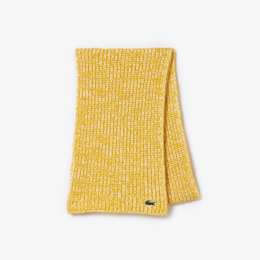 Women Lacoste Scarves & Stoles | Cotton And Mercerized Alpaca Scarf White / Yellow P7I