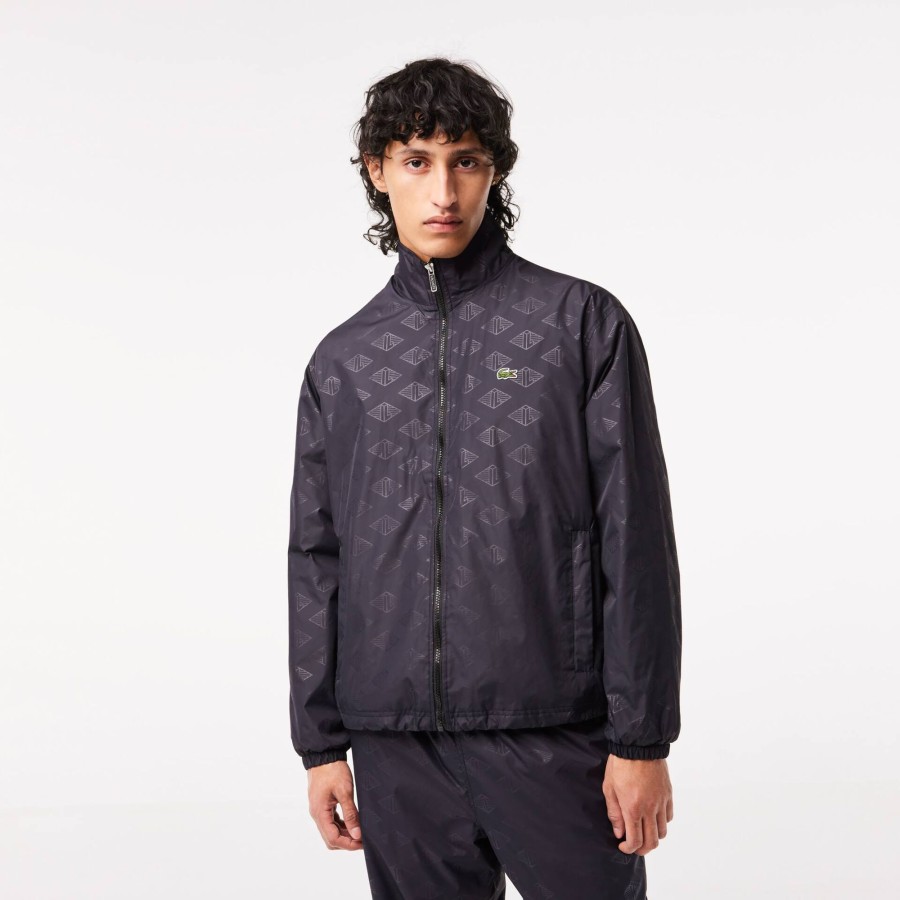 Men Lacoste Tracksuits | Men'S Lacoste Monogram Print Track Jacket Black