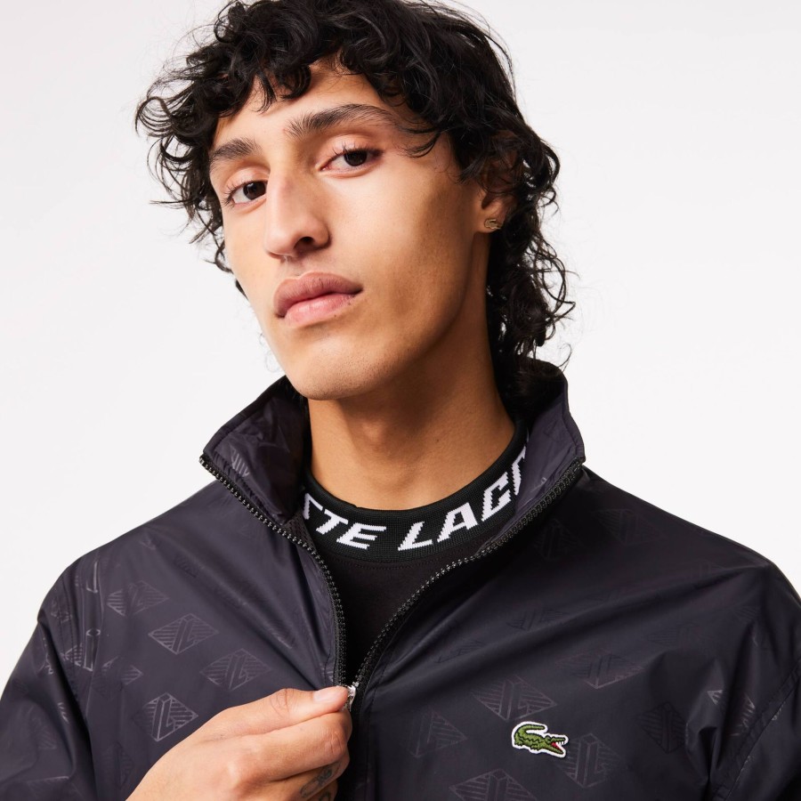 Men Lacoste Tracksuits | Men'S Lacoste Monogram Print Track Jacket Black