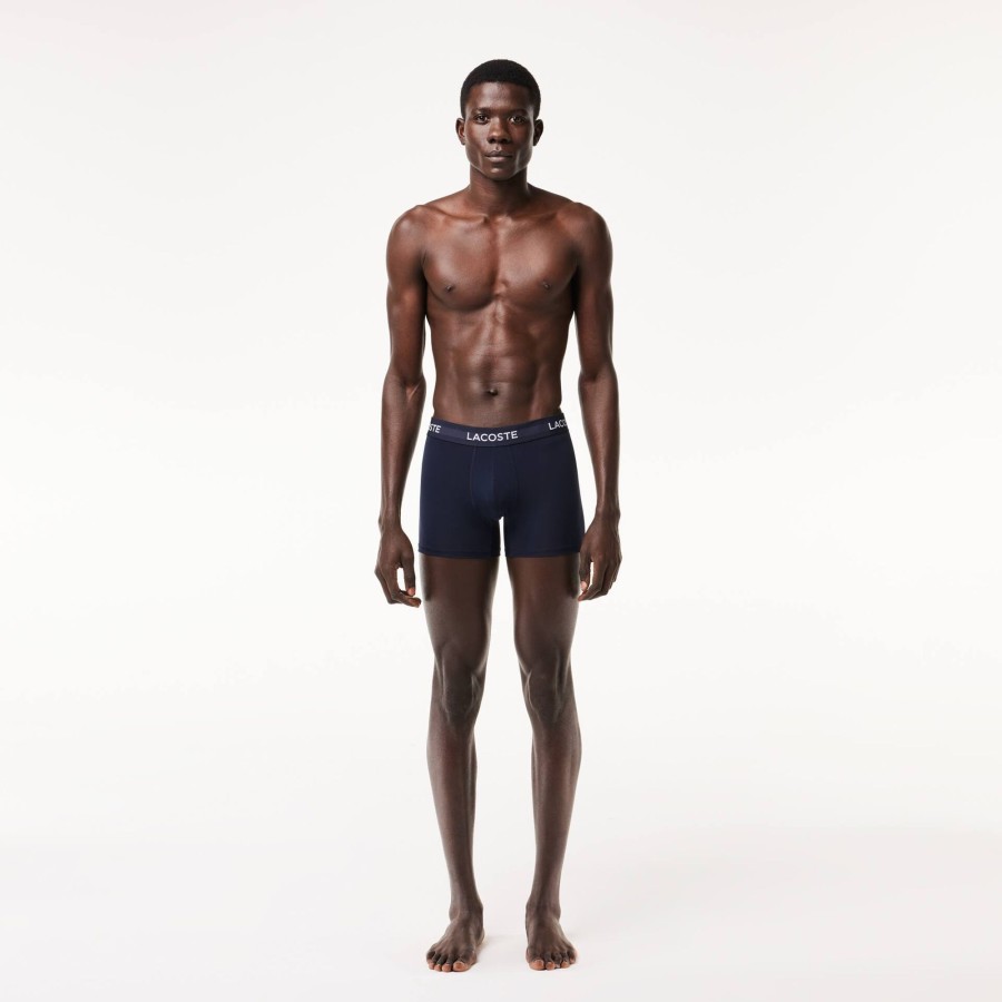 Men Lacoste Underwear & Lounge Wear | Men'S Microfiber Trunk 3-Pack Navy Blue / White / Red