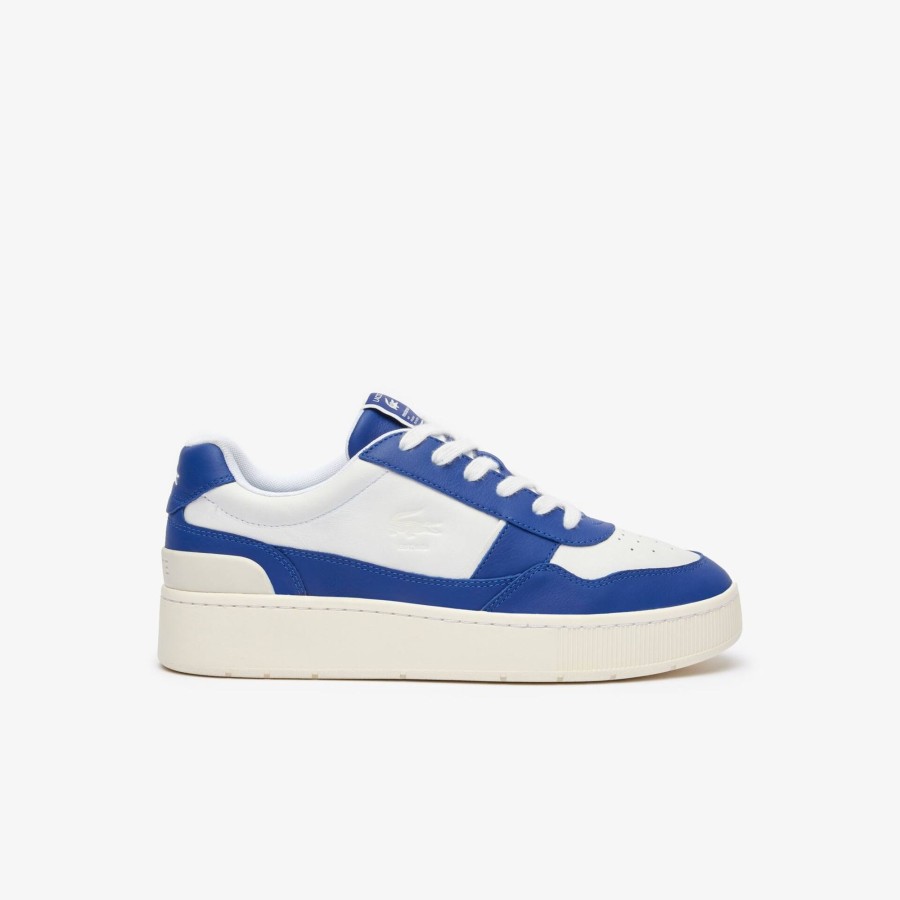 Men Lacoste Sneakers | Men'S Aceclip Premium Contrasted Leather Trainers Blue / White