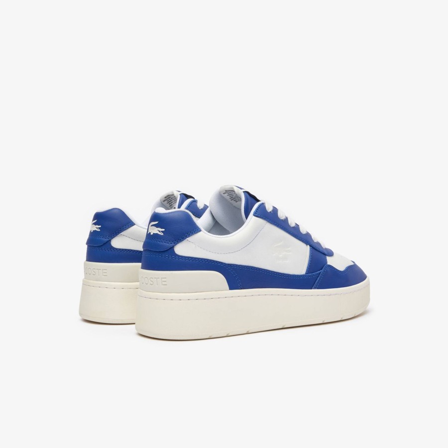 Men Lacoste Sneakers | Men'S Aceclip Premium Contrasted Leather Trainers Blue / White