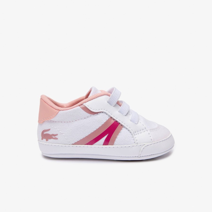 Kids Lacoste Shoes | Infants' L004 Cub Textile And Synthetic Trainers White & Pink B53