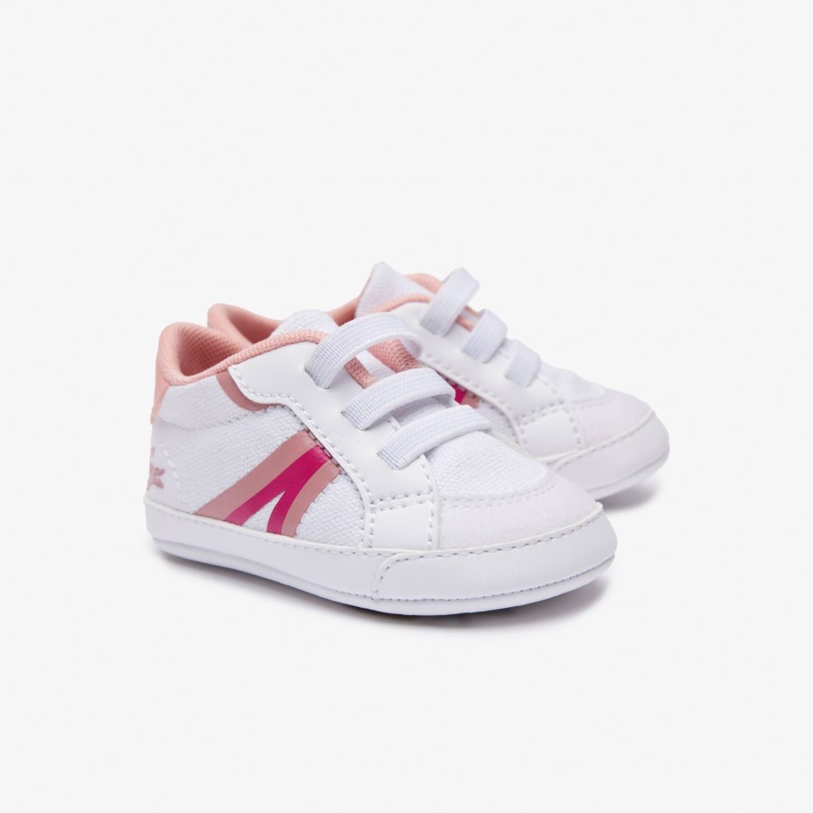 Kids Lacoste Shoes | Infants' L004 Cub Textile And Synthetic Trainers White & Pink B53