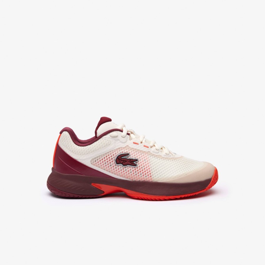 Women Lacoste Tennis | Women'S Tech Point Textile Tennis Shoes Off White & Burgundy Ow9