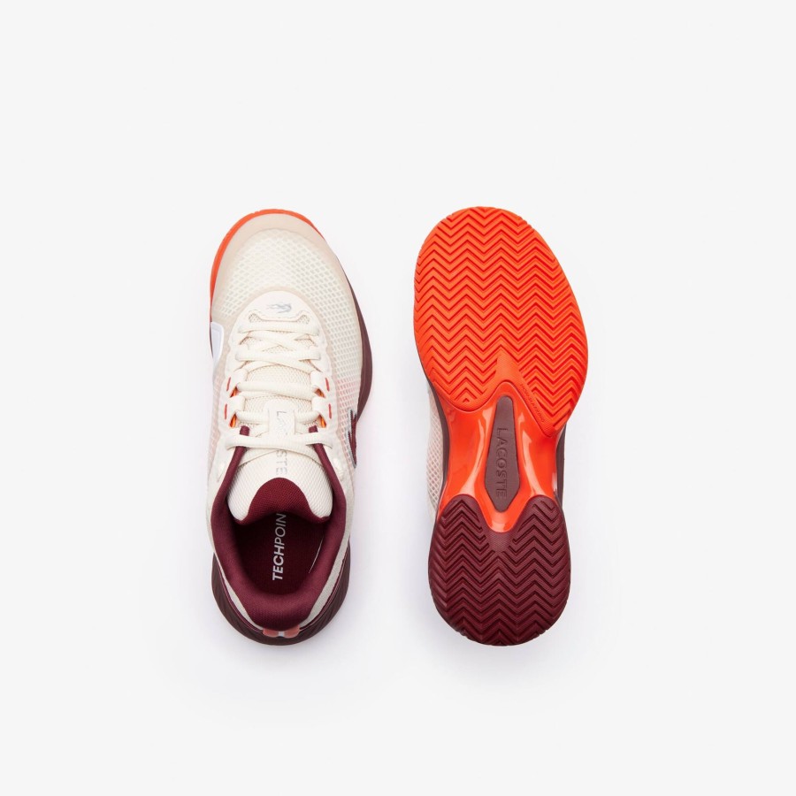 Women Lacoste Tennis | Women'S Tech Point Textile Tennis Shoes Off White & Burgundy Ow9