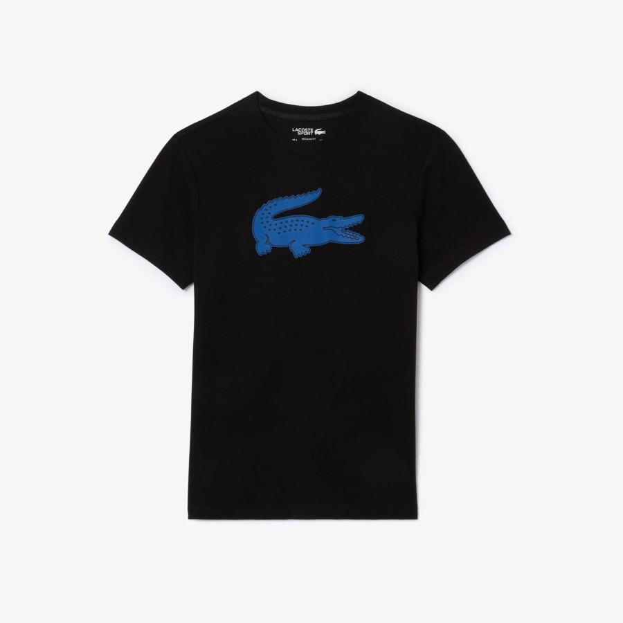 Men Lacoste Sport Clothing | Men'S Lacoste Sport 3D Print Crocodile Breathable Jersey T-Shirt Black / Blue