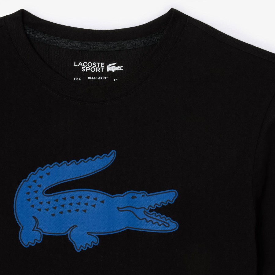 Men Lacoste Sport Clothing | Men'S Lacoste Sport 3D Print Crocodile Breathable Jersey T-Shirt Black / Blue