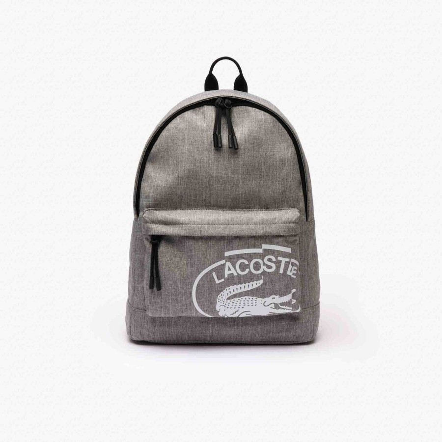 Women Lacoste Back Pack | Neocroc Lacoste Print Backpack Gris Chine Farine M76