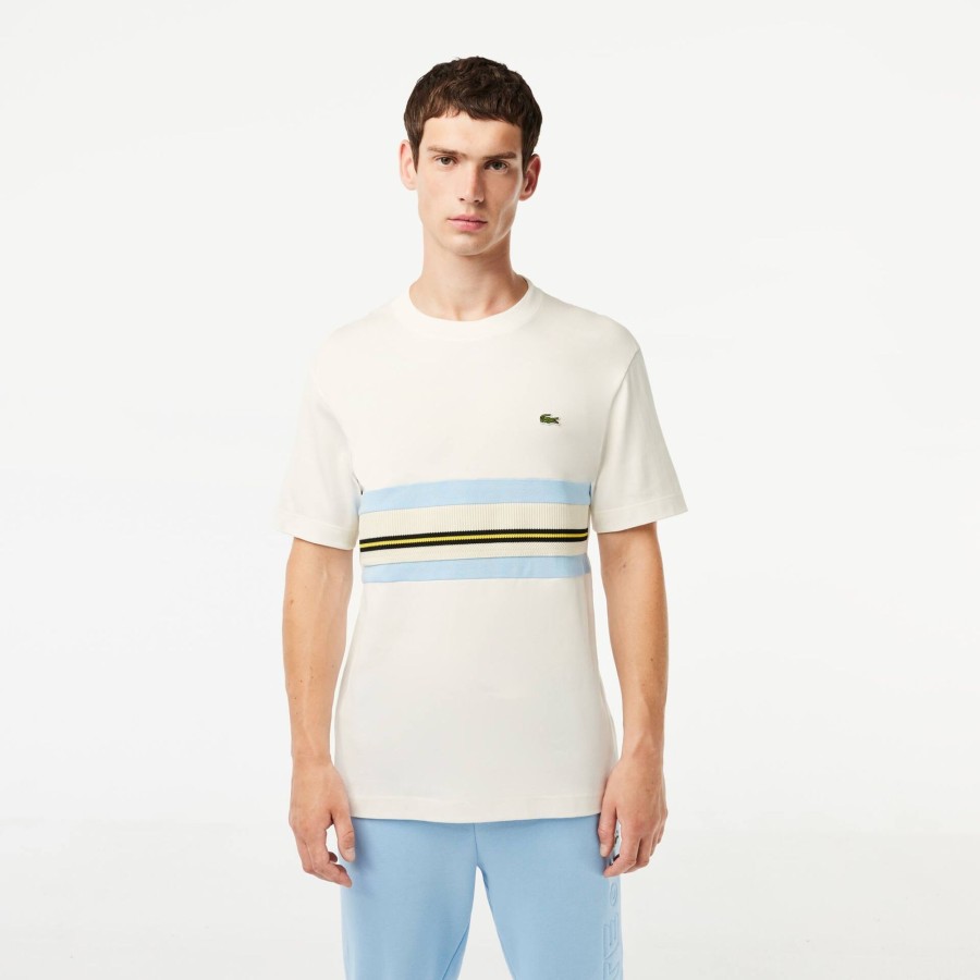 Men Lacoste T-Shirts | French Made Contrast Stripe Tee White