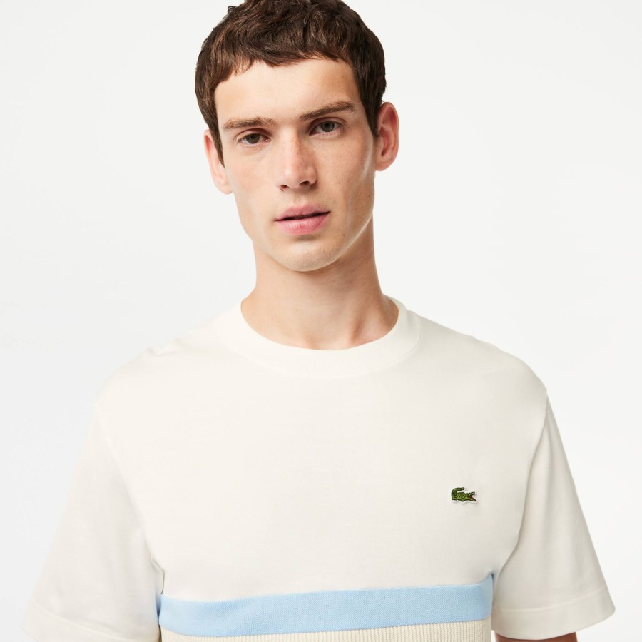 Men Lacoste T-Shirts | French Made Contrast Stripe Tee White