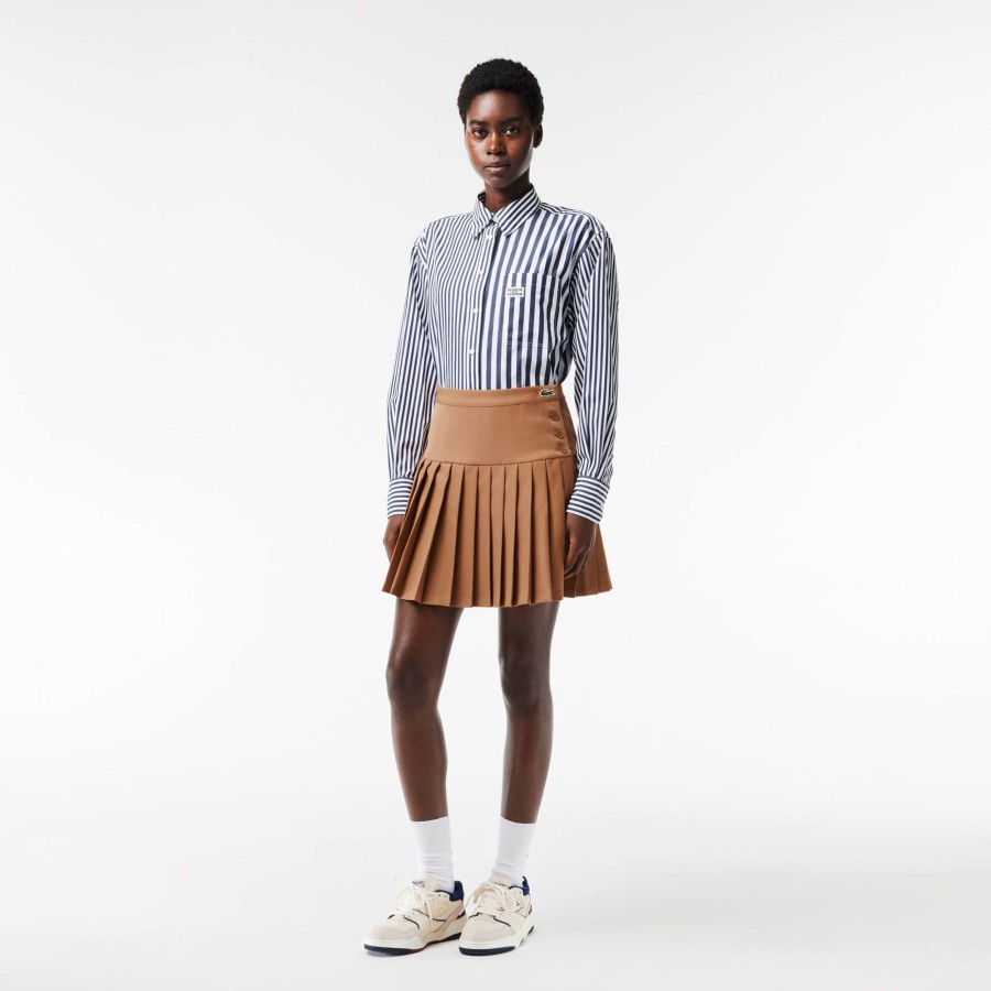 Women Lacoste Dresses & Skirts | Short Pleated Button Waist Skirt Brown Six