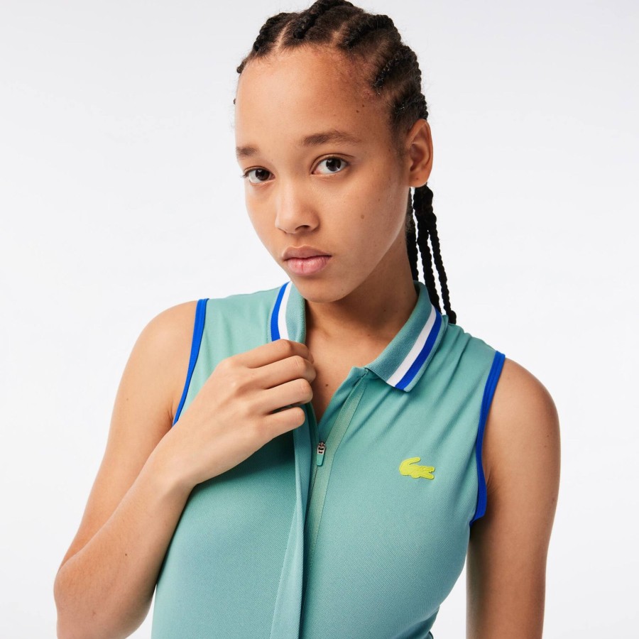 Women Lacoste Tennis | Women'S Lacoste Sport Built-In Shorty Pleated Tennis Dress Green / Light Green Qyi