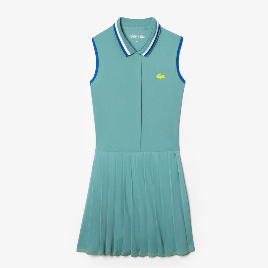 Women Lacoste Tennis | Women'S Lacoste Sport Built-In Shorty Pleated Tennis Dress Green / Light Green Qyi