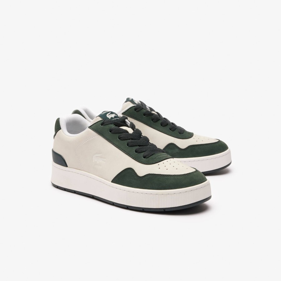 Men Lacoste Sneakers | Men'S Ace Clip Leather Trainers White & Dark Green