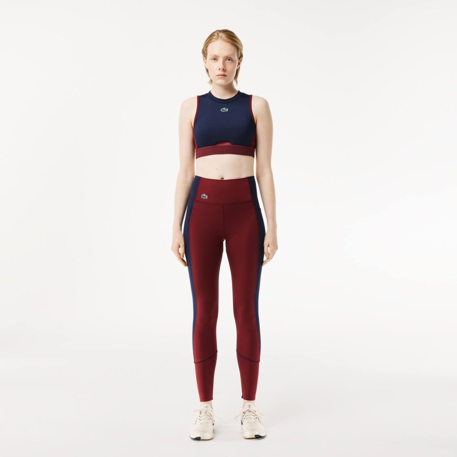 Women Lacoste Fitness & Training | Stretch Sport Leggings With Pockets Bordeaux / Navy Blue Lgi