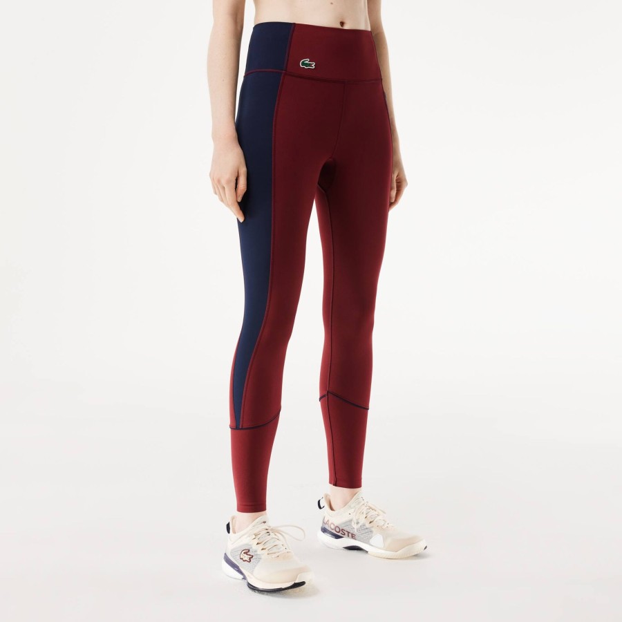 Women Lacoste Fitness & Training | Stretch Sport Leggings With Pockets Bordeaux / Navy Blue Lgi