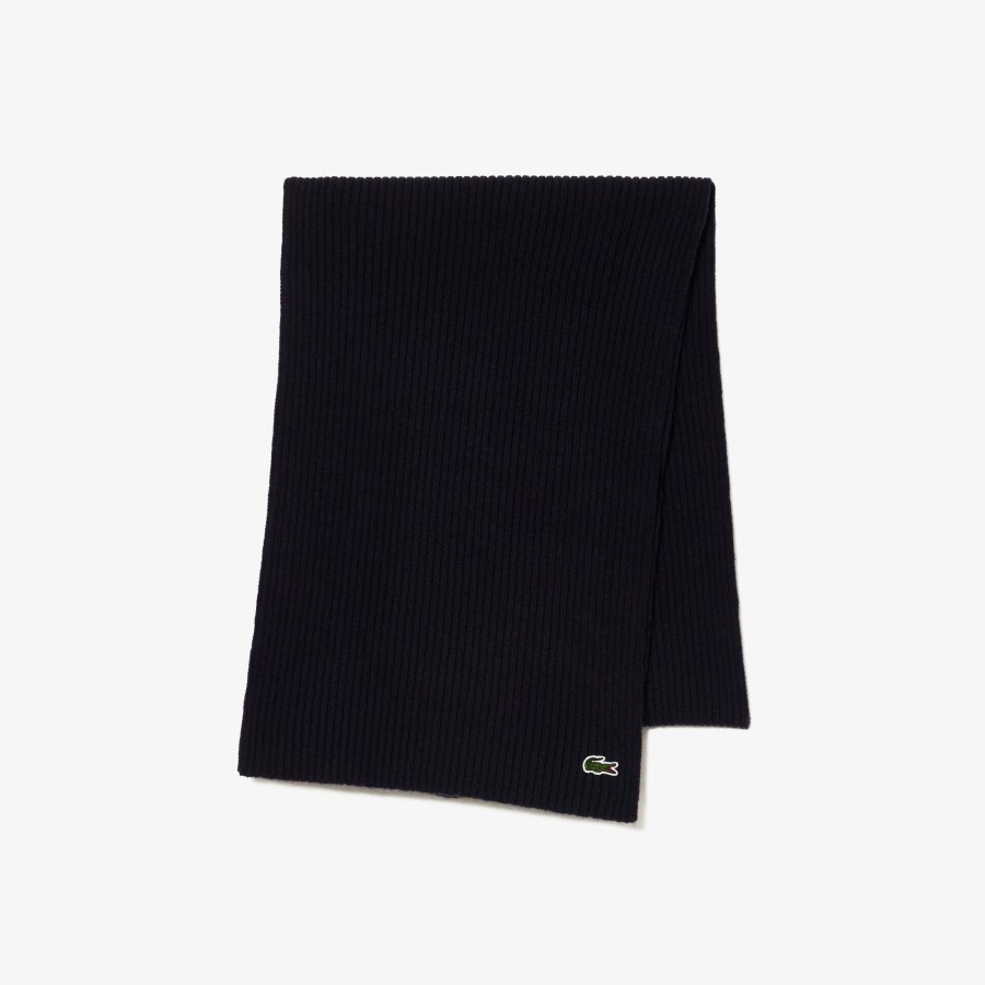 Women Lacoste Scarves & Stoles | Unisex Lacoste Ribbed Wool Scarf Navy Blue 166