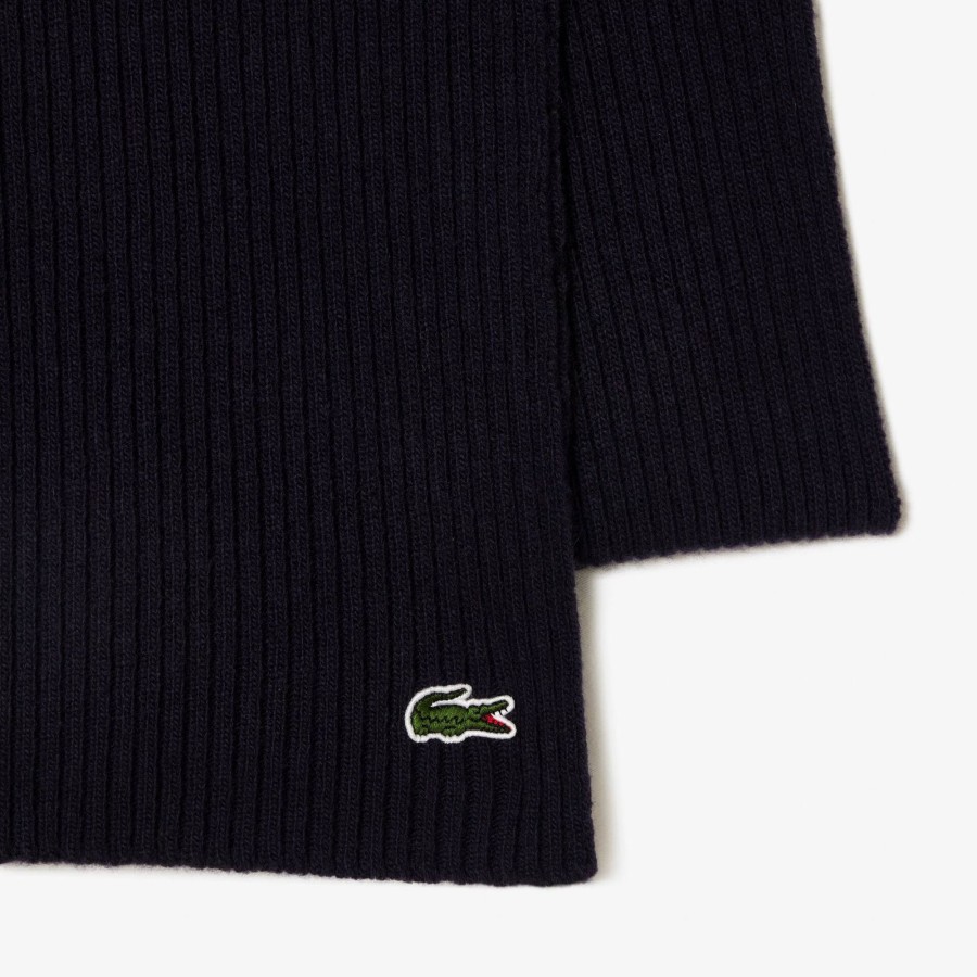 Women Lacoste Scarves & Stoles | Unisex Lacoste Ribbed Wool Scarf Navy Blue 166