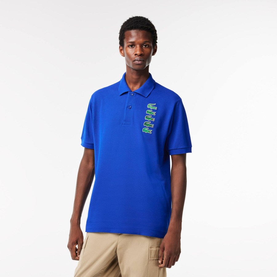 Men Lacoste Polo Shirts | Croc Badge Pique Polo Shirt Gentian Blue